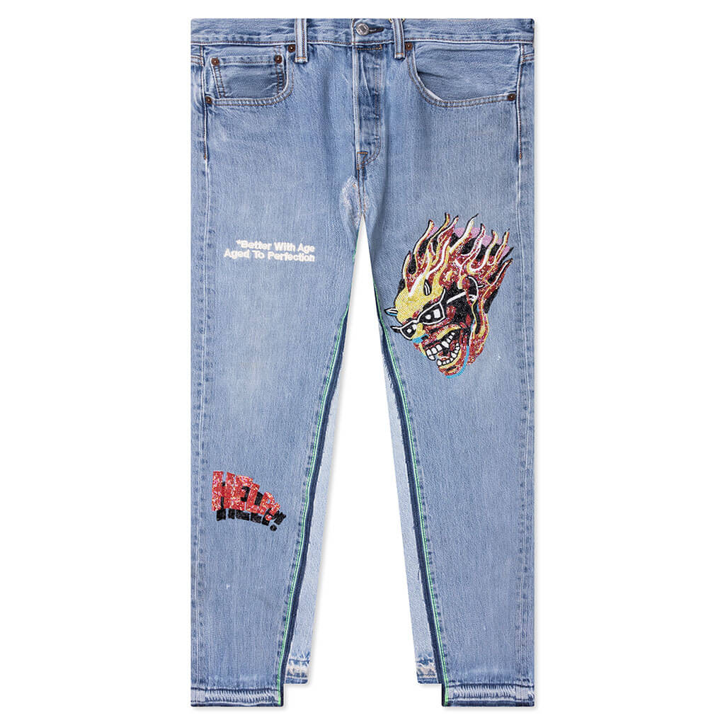 Sham Hand Beaded Double Wide Denim Indigo