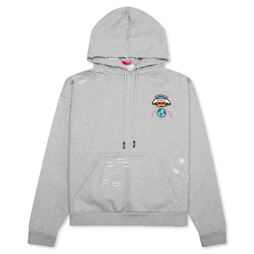 Distressed Hoodie Small Logo Heather Grey