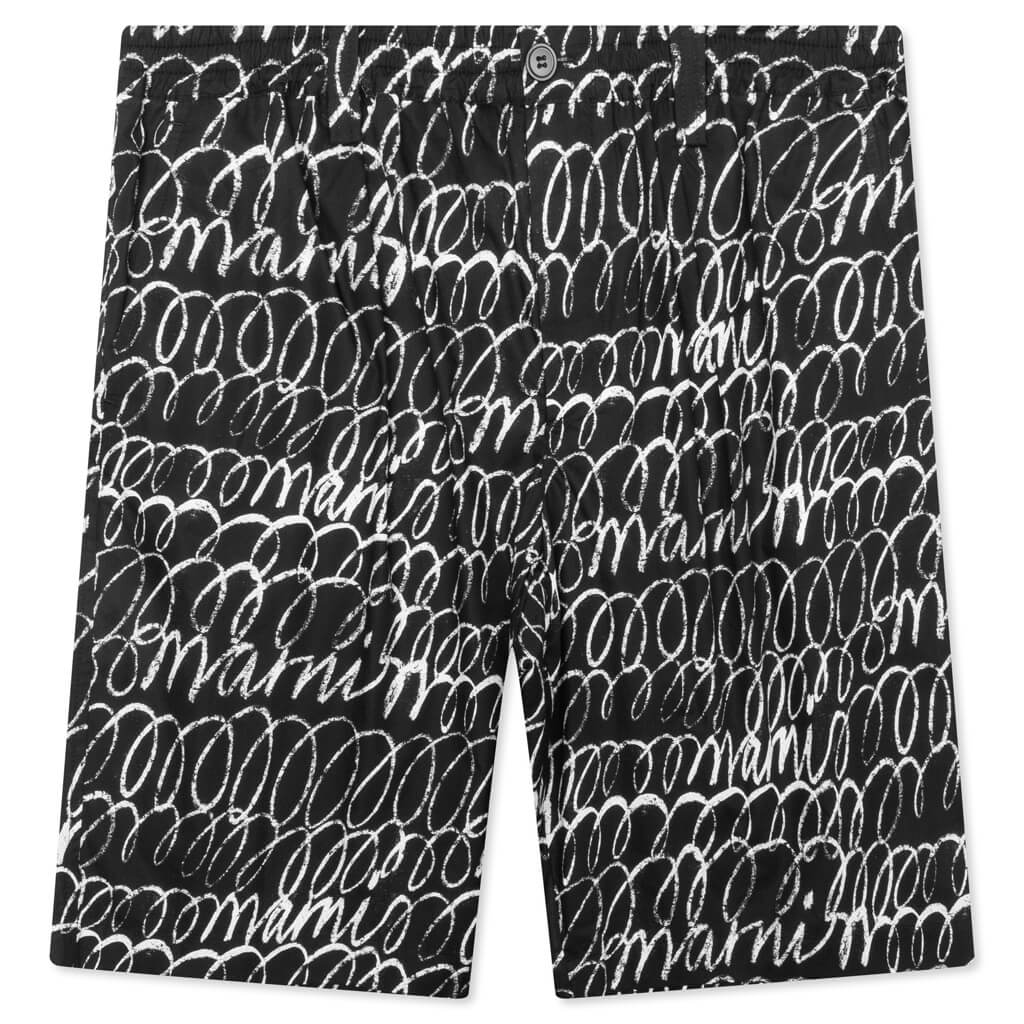Scribbled Poplin Shorts Black