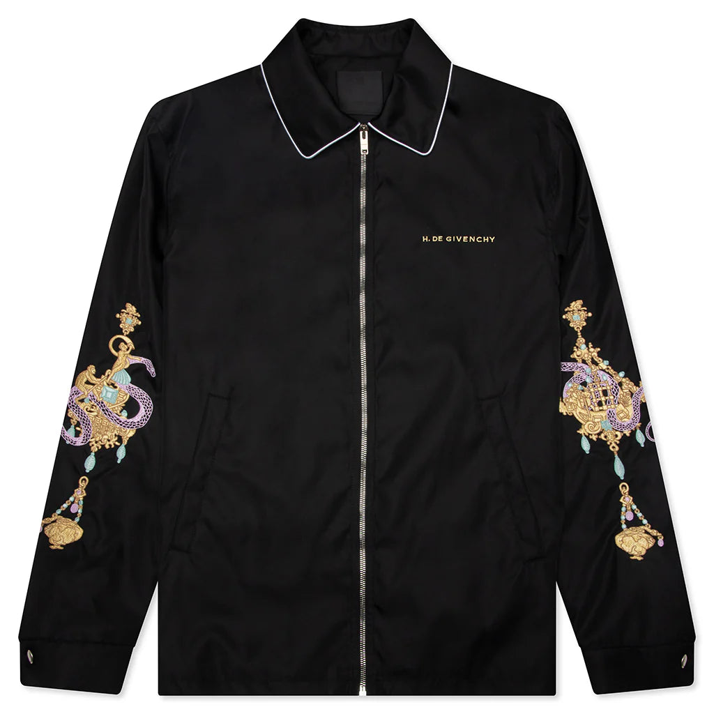 Zipped Jacket with Chandelier and Snake Embroideries Black