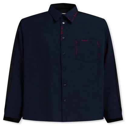 Tropical Wool Shirt with Contrast Back Blue Black