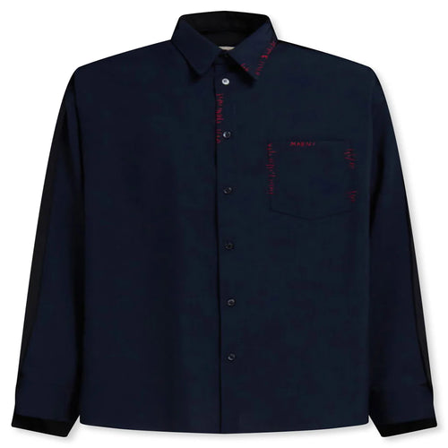 Tropical Wool Shirt with Contrast Back Blue Black