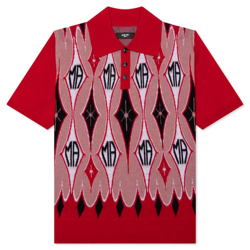 Argyle Jacquard S S Polo Red