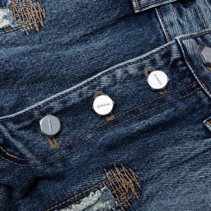 Bone Leather Denim Pants Blue