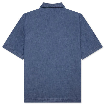 Logo Embroidered Short Sleeve Shirt Denim Blue