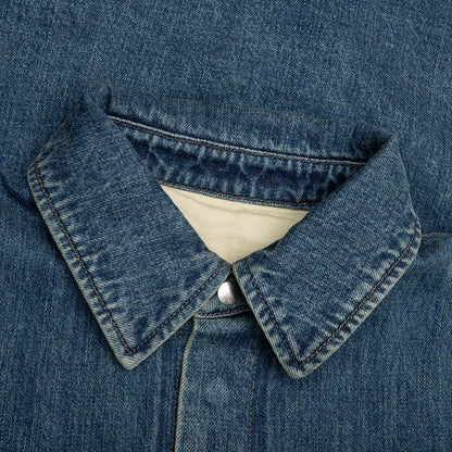 Washed and Bleached Raw Denim Shirt Blue