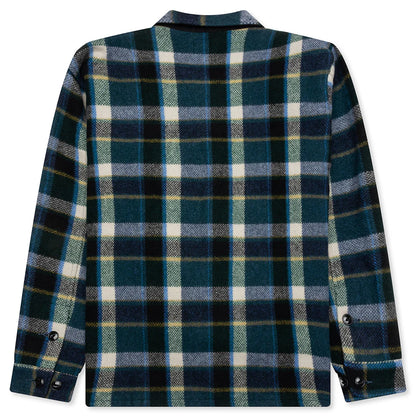 Smokey Wool Melton Plaid Shirt Green