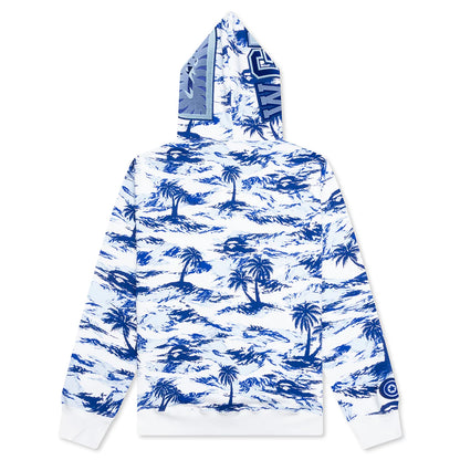 Palm Tree Camo Relaxed Fit Shark Full Zip Hoodie Blue