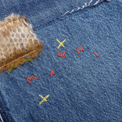Blue Organic Denim Jeans With Mohair Patches Iris Blue