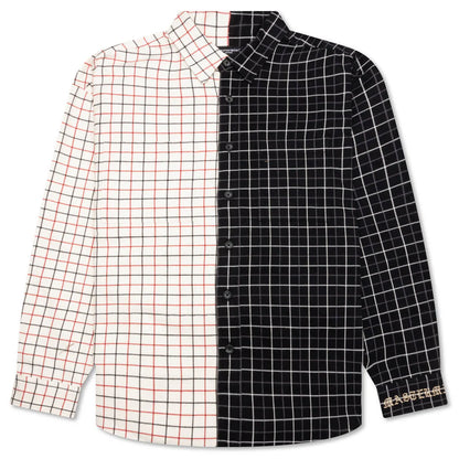 Vertical Split Plaid Shirt Black Plaid
