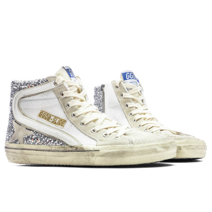 Womens Slide Sneaker Silver White Marble