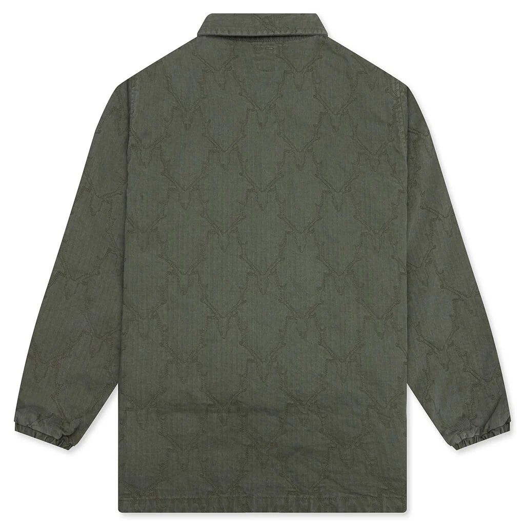 Coach Jacket Skull Quilting Herringbone Olive
