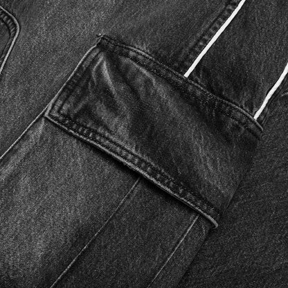 Denim Track Logo Cargo Pants Dark Wash