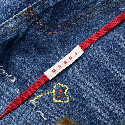 Blue Organic Denim Jeans With Mohair Patches Iris Blue