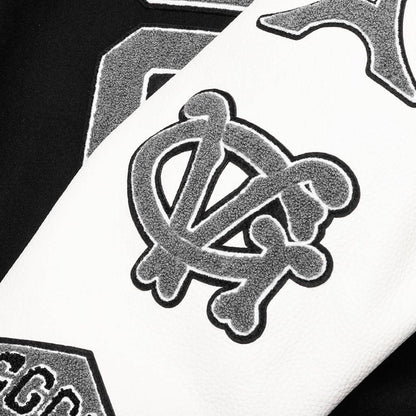 Varsity Bomber Jacket w Patches Black White