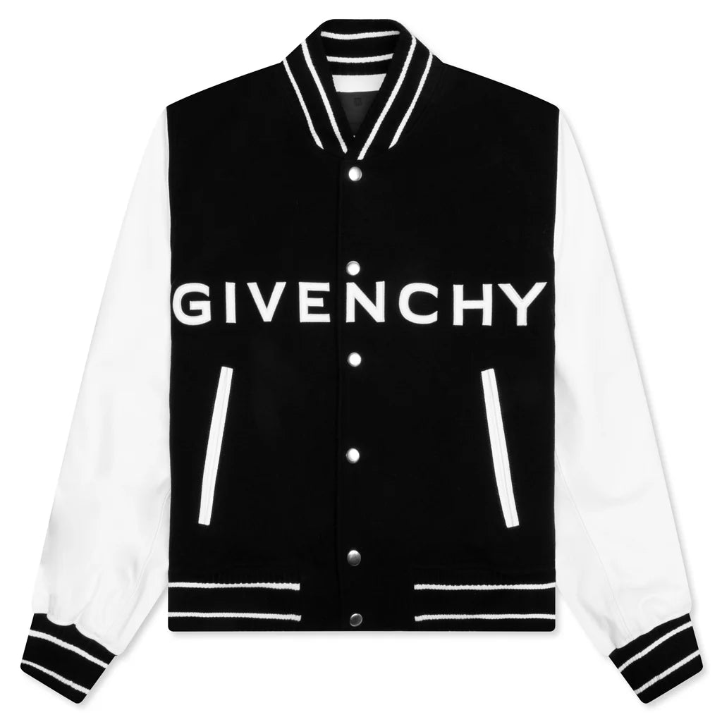 Bomber in Wool and Leather Black White