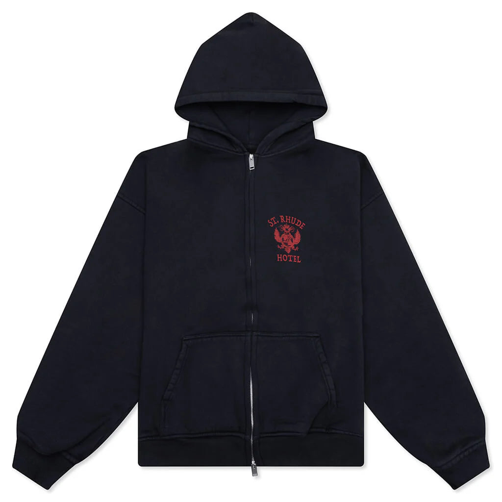 St Rhude Seal Zip Up Hoodie Vintage Black Red