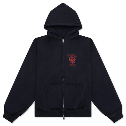 St Rhude Seal Zip Up Hoodie Vintage Black Red