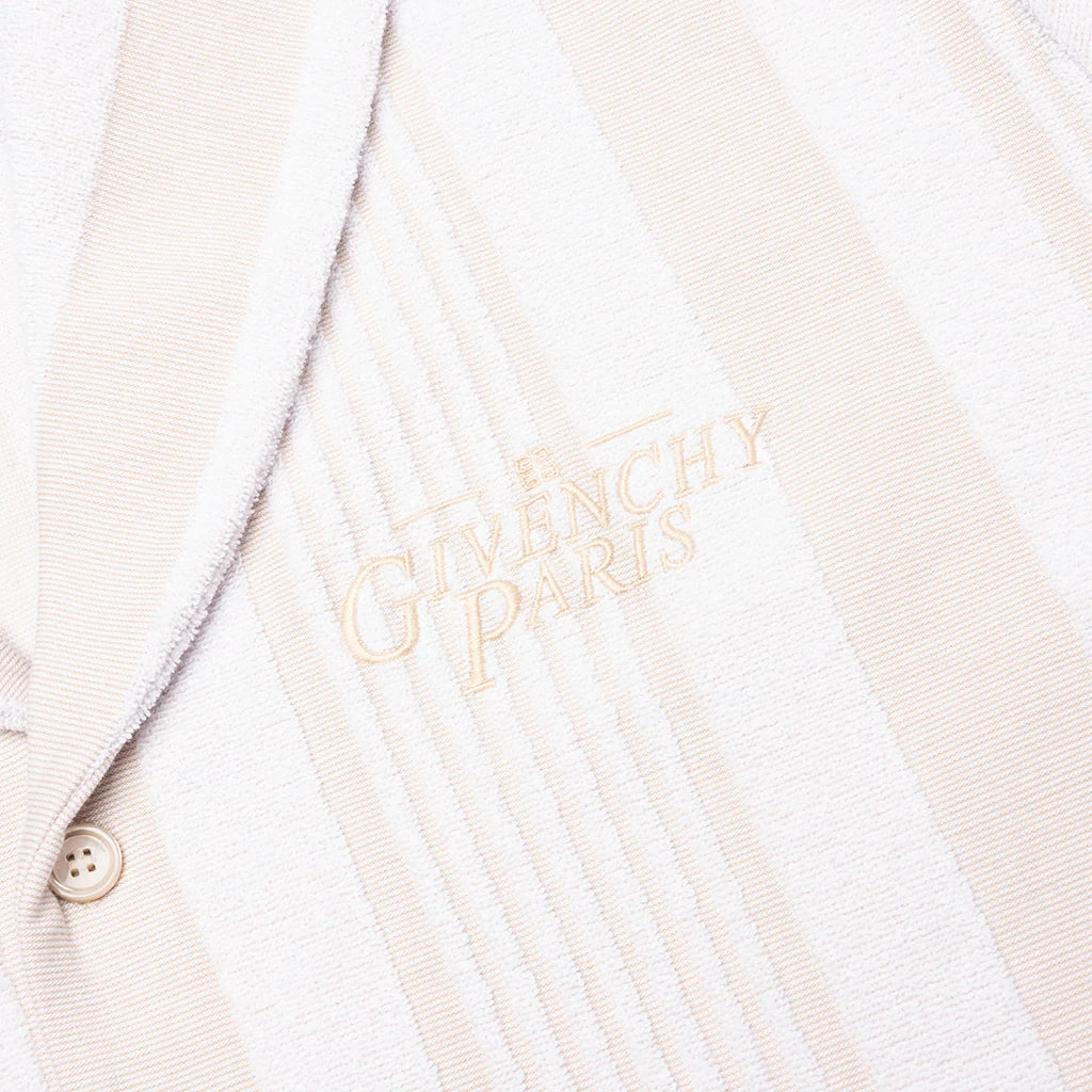 Stripped Cotton Towelling Boxy Fit Shirt White Beige
