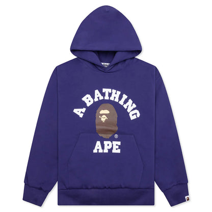 College Puffy Relaxed Fit Pullover Hoodie Blue