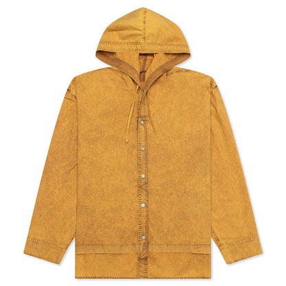 Garment Dyed Hooded Button Up Shirt Fn Mn Shir000861 Yellow Brown