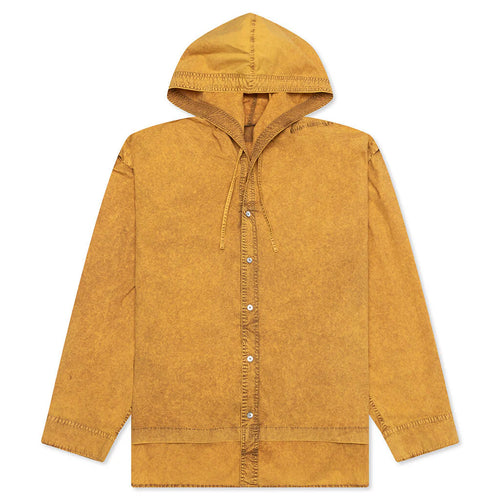 Garment Dyed Hooded Button Up Shirt Fn Mn Shir000861 Yellow Brown