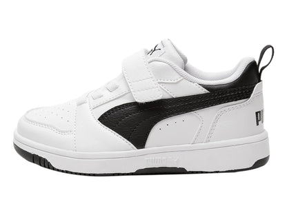 Tenis PUMA Rebound V6 Lo Blanco y Negro para Niño
