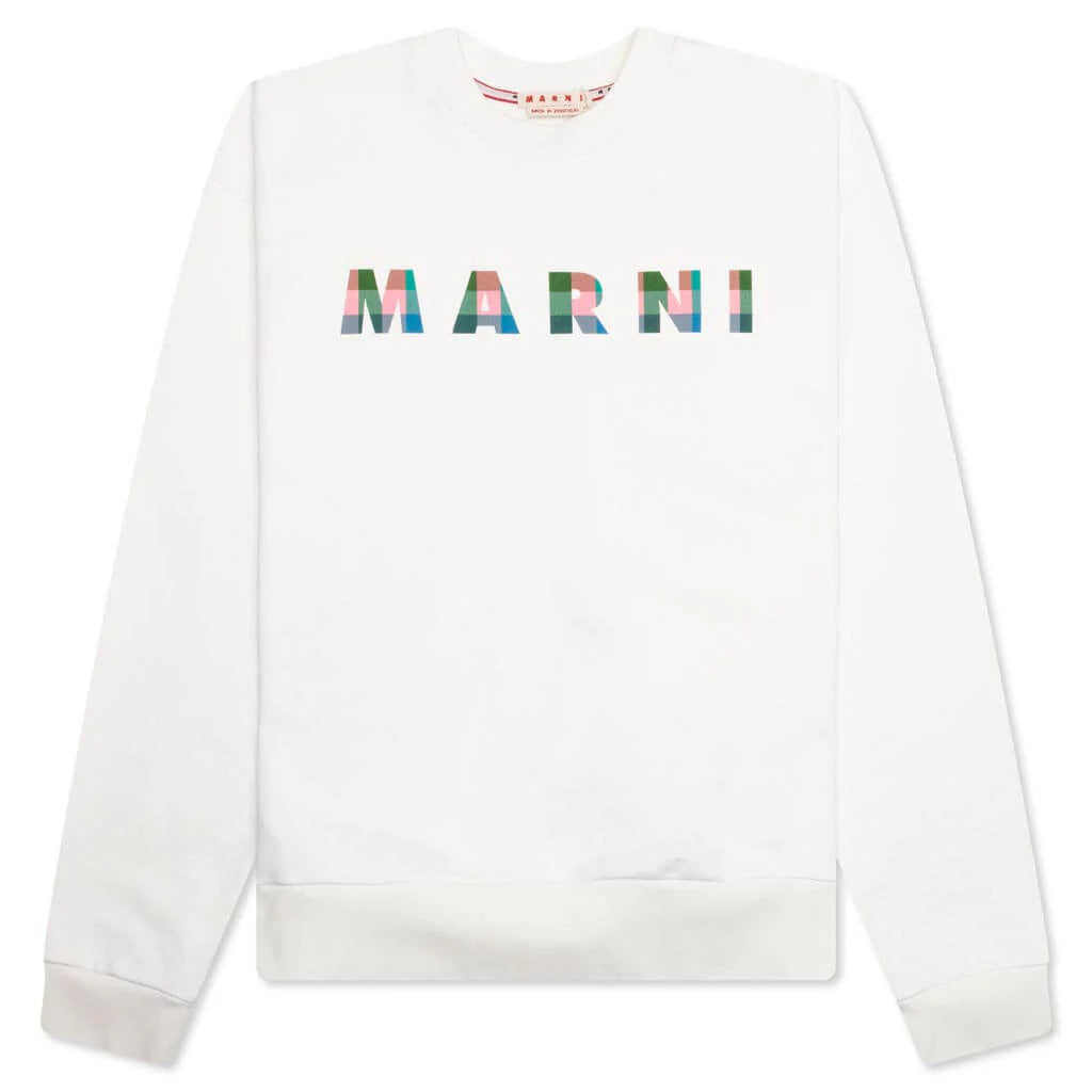 White Cotton Sweatshirt With Gingham Logo Natural White