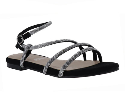 Sandalias Gillio Negro con Cristales para Mujer