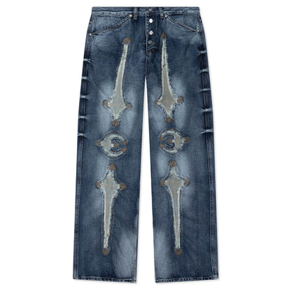 Bone Leather Denim Pants Blue