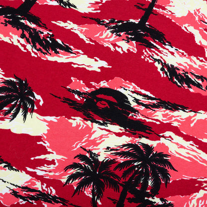 Palm Tree Camo Relaxed Fit Shark Full Zip Hoodie Red