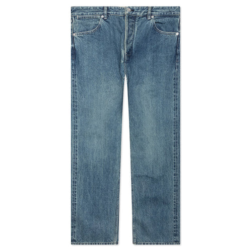 Washed and Bleached Raw Denim Trousers Blue