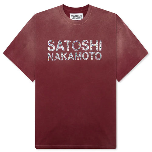 Pearl Studded Logo Tee Burgundy