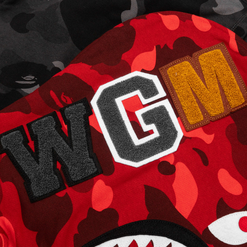 Color Camo Separate Shark Full Zip Hoodie Red Black