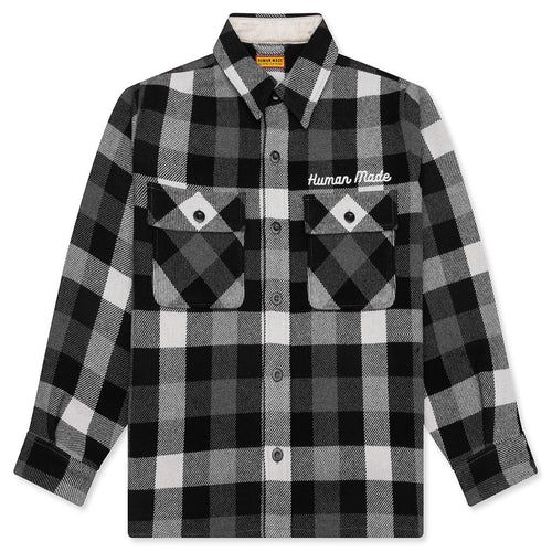 Wool Check Shirt Jacket Black