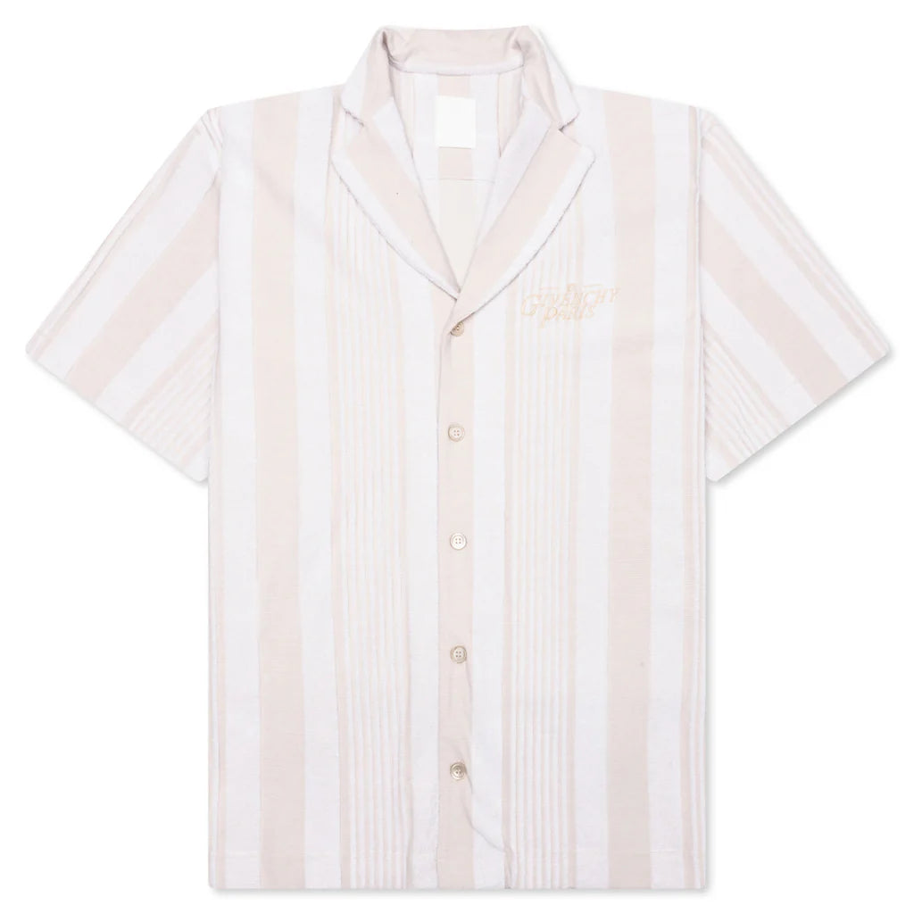 Stripped Cotton Towelling Boxy Fit Shirt White Beige