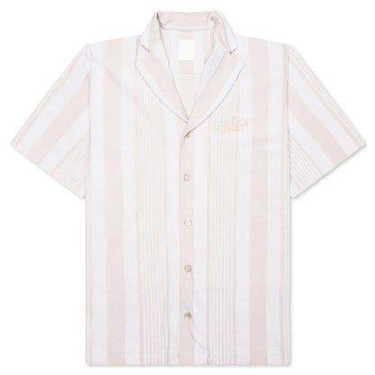 Stripped Cotton Towelling Boxy Fit Shirt White Beige