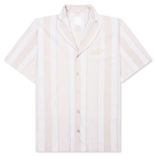 Stripped Cotton Towelling Boxy Fit Shirt White Beige