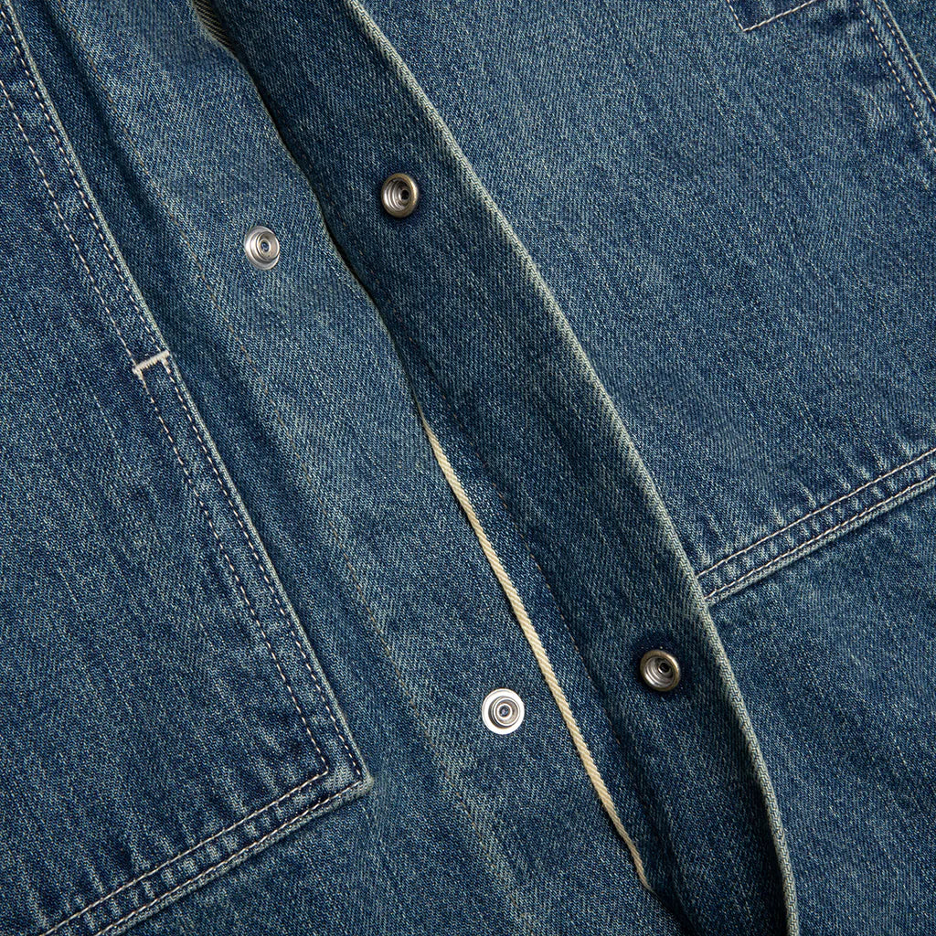 Washed and Bleached Raw Denim Shirt Blue
