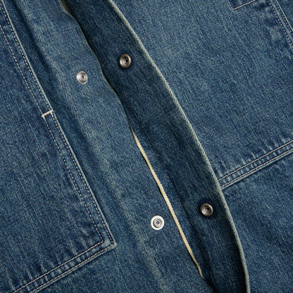 Washed and Bleached Raw Denim Shirt Blue
