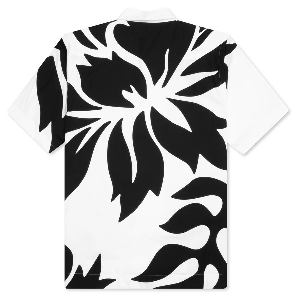 Floral Embroidered Patch Poplin Shirt Off White Black