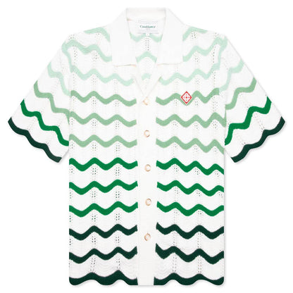 Gradient Wave Texture Shirt Green White