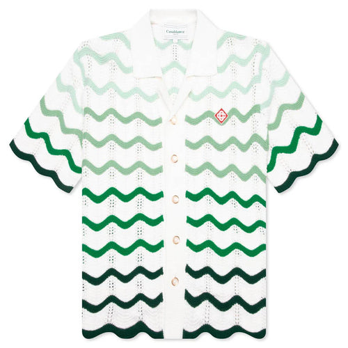 Gradient Wave Texture Shirt Green White