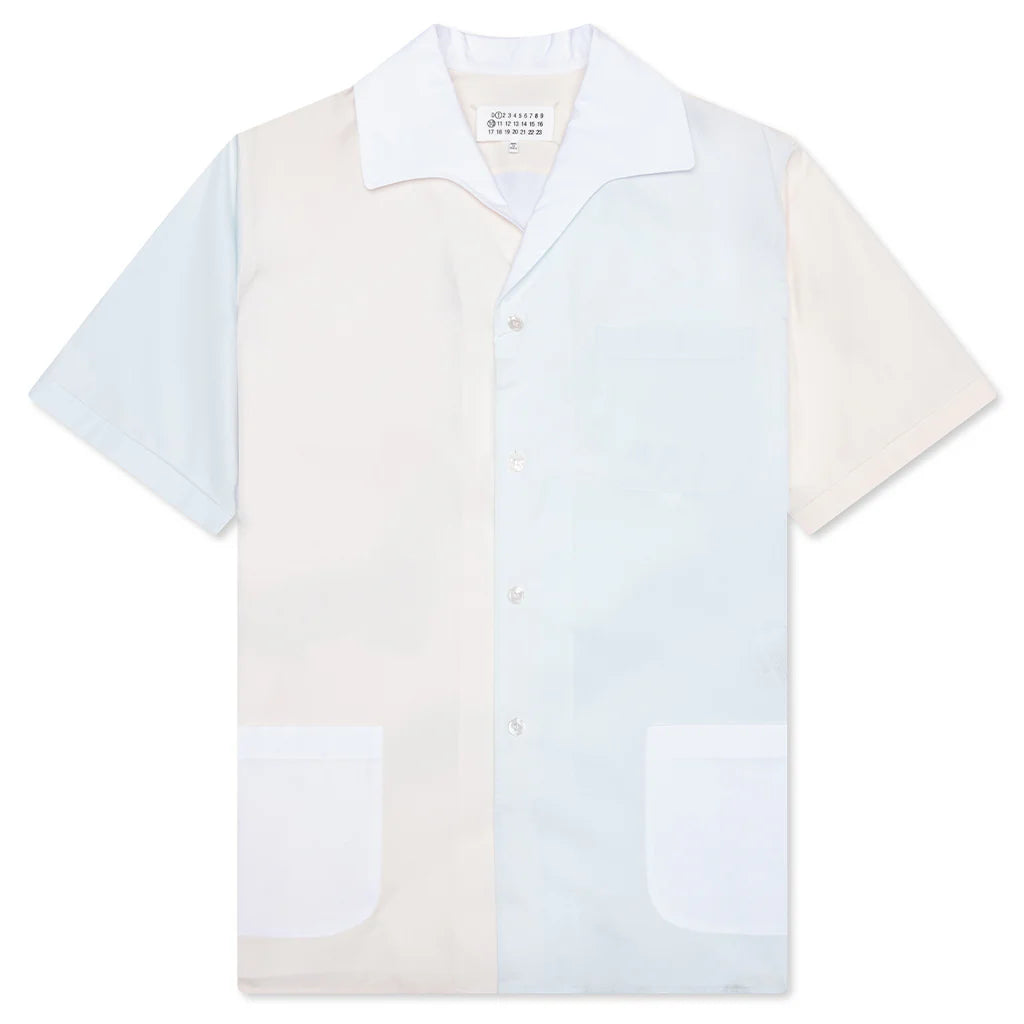 Short Sleeve Pocket Shirt White Cream Light Blue