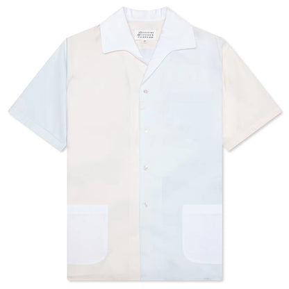 Short Sleeve Pocket Shirt White Cream Light Blue