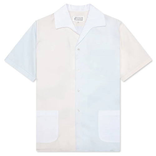 Short Sleeve Pocket Shirt White Cream Light Blue