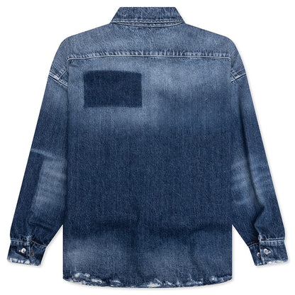 Virgin Wool Shirt With Knitted Patches Deep Blue