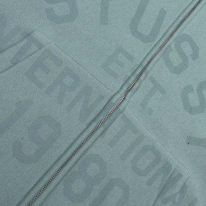 Established Printed Zip Hoodie Grey Green