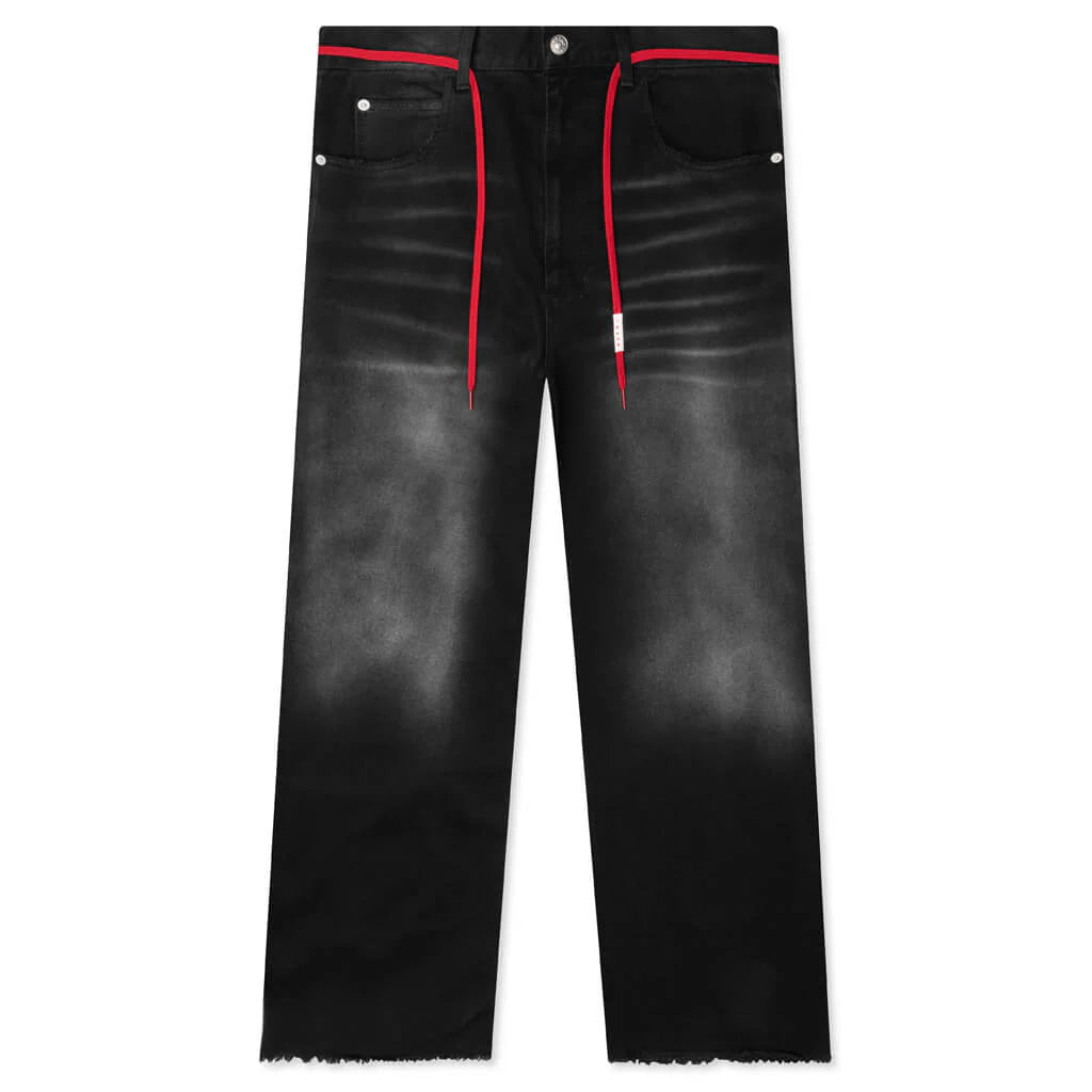 Drawstring Wide Denim Black