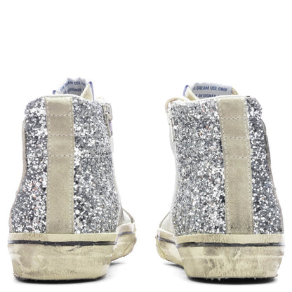 Womens Slide Sneaker Silver White Marble